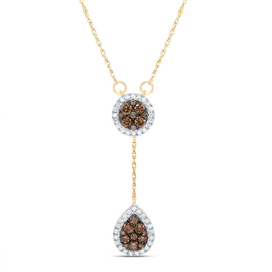 10kt Yellow Or Rose Gold Diamond Cognac Natural Diamond Pear-round Necklace, Length: 18 Inch