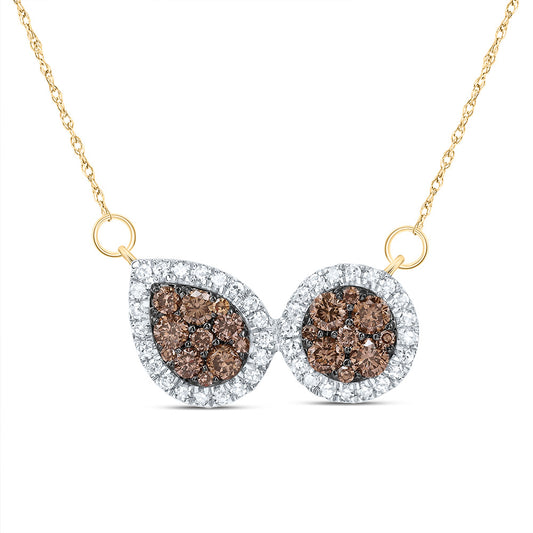 10kt Yellow Or Rose Gold Diamond Cognac Natural Diamond Pear-round Necklace, Length: 18 Inch
