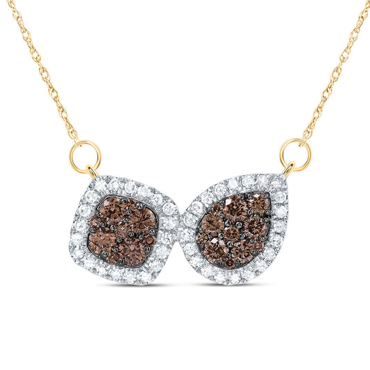 10kt Yellow Or Rose Gold Diamond Cognac Natural Diamond Pear Cushion Shion Necklace, Length: 18 Inch