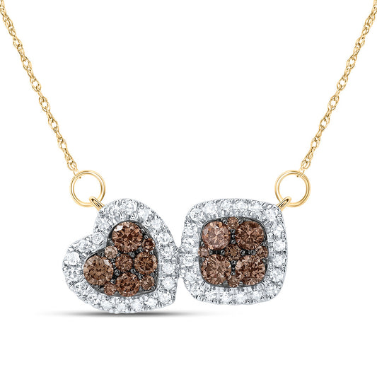 10kt Yellow Gold 5/8 Cttw Natural Diamond Cognac Natural Diamond Heart-cushion Necklace, Length: 18 Inch