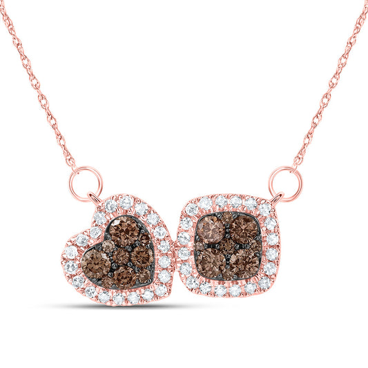 10kt Rose Gold 5/8 Cttw Natural Diamond Cognac Natural Diamond Heart-cushion Necklace, Length: 18 Inch