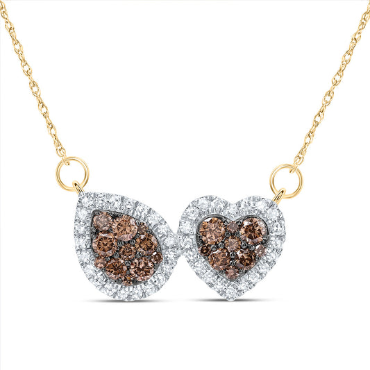 10kt Yellow Gold 5/8 Cttw Natural Diamond Cognac Natural Diamond Heart-pear Necklace, Length: 18 Inch