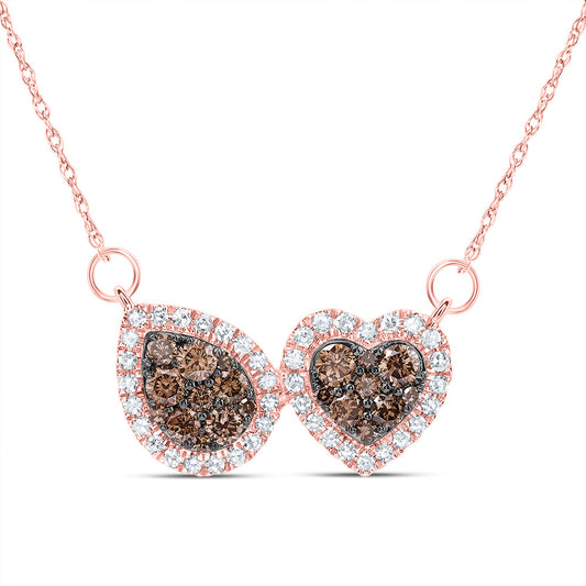 10kt Rose Gold 5/8 Cttw Natural Diamond Cognac Natural Diamond Heart-pear Necklace, Length: 18 Inch