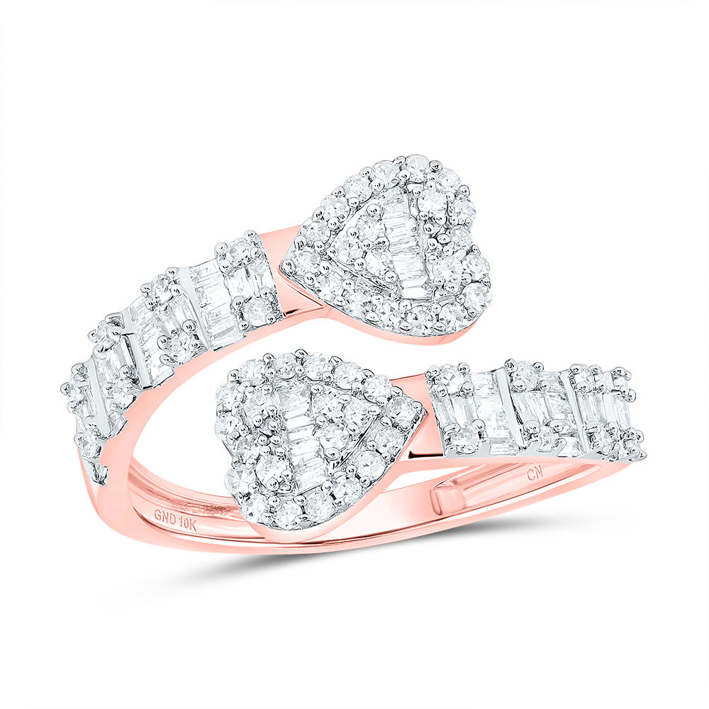 14kt Rose Gold 5/8 Cttw Diamond Heart Cuff Wedding Engagement Anniversary Ladies Ring, Women Size: 5-9