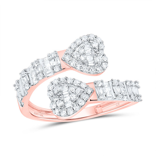 14kt Rose Gold 5/8 Cttw Diamond Heart Cuff Wedding Engagement Anniversary Ladies Ring, Women Size: 5-9