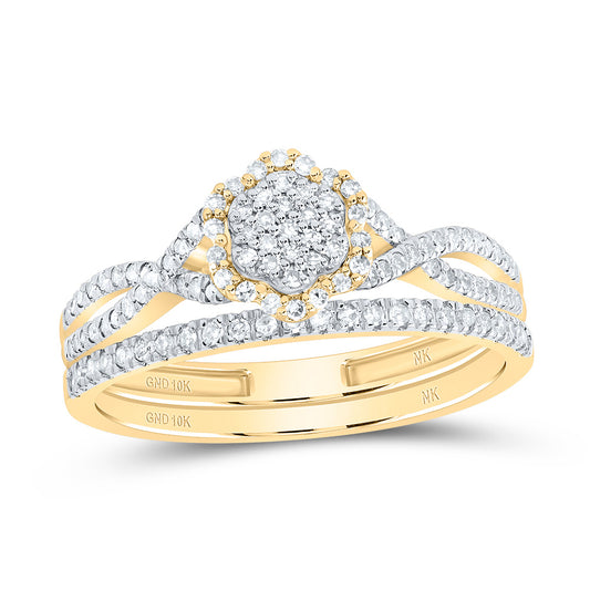 10kt Yellow Gold 1/3 Cttw Natural Diamond Fashion Flower Wedding Engagement Anniversary Bridal Set, Women Size: 5-9