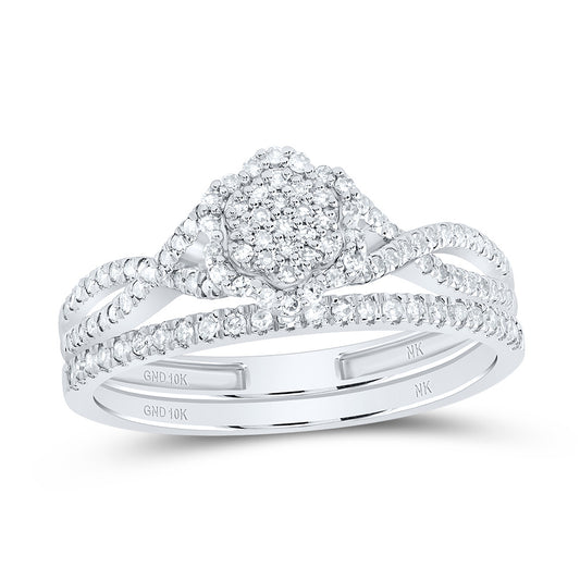 10kt White Gold 1/3 Cttw Natural Diamond Fashion Flower Wedding Engagement Anniversary Bridal Set, Women Size: 5-9