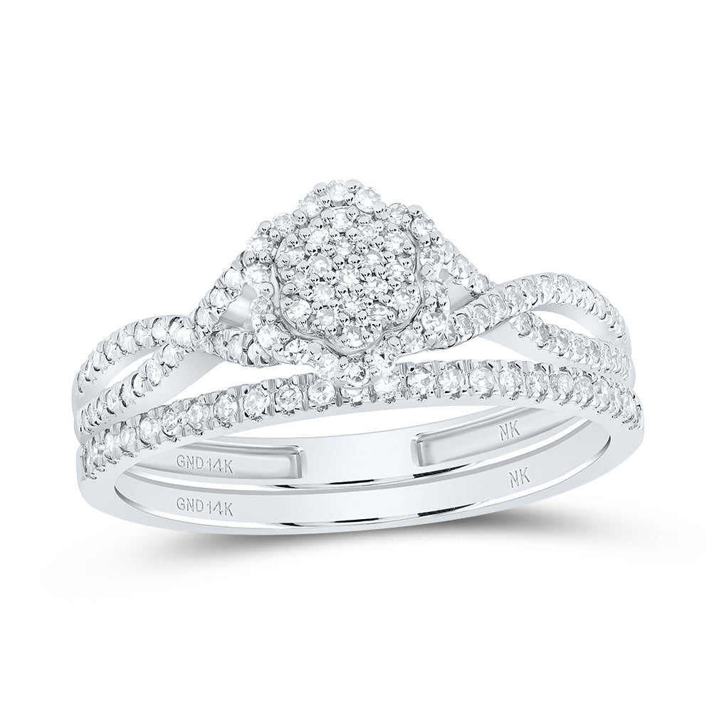 14kt White Gold 1/3 Cttw Natural Diamond Fashion Flower Wedding Engagement Anniversary Bridal Set, Women Size: 5-9