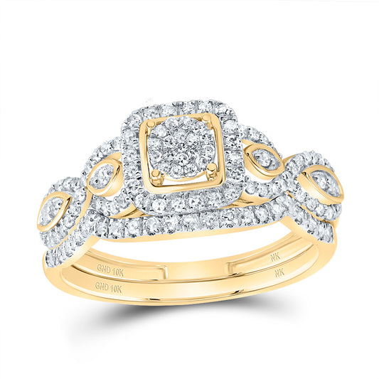 10kt Yellow Gold 1/2 Cttw Natural Diamond Fashion Cushion Wedding Engagement Anniversary Bridal Set, Women Size: 5-9