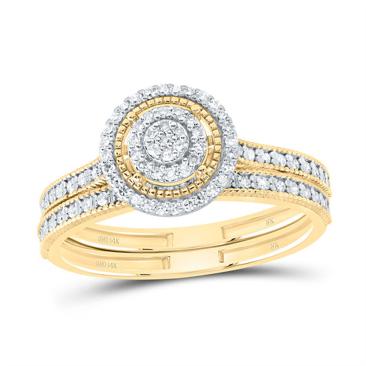 14kt Yellow Gold 1/3 Cttw Natural Diamond Fashion Round Wedding Engagement Anniversary Bridal Set, Women Size: 5-9