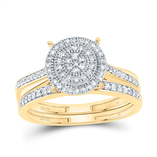 14kt Yellow Gold 1/3 Cttw Natural Diamond Fashion Round Wedding Engagement Anniversary Bridal Set, Women Size: 5-9