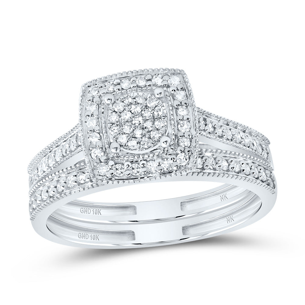 10kt White Gold 1/3 Cttw Natural Diamond Fashion Square Wedding Engagement Anniversary Bridal Set, Women Size: 5-9