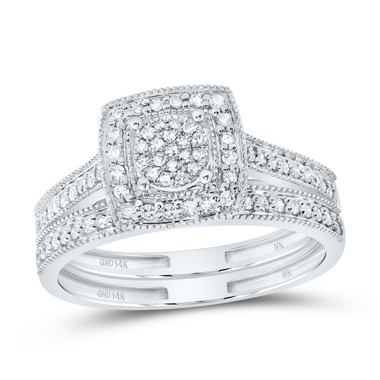 14kt White Gold 1/3 Cttw Natural Diamond Fashion Square Wedding Engagement Anniversary Bridal Set, Women Size: 5-9