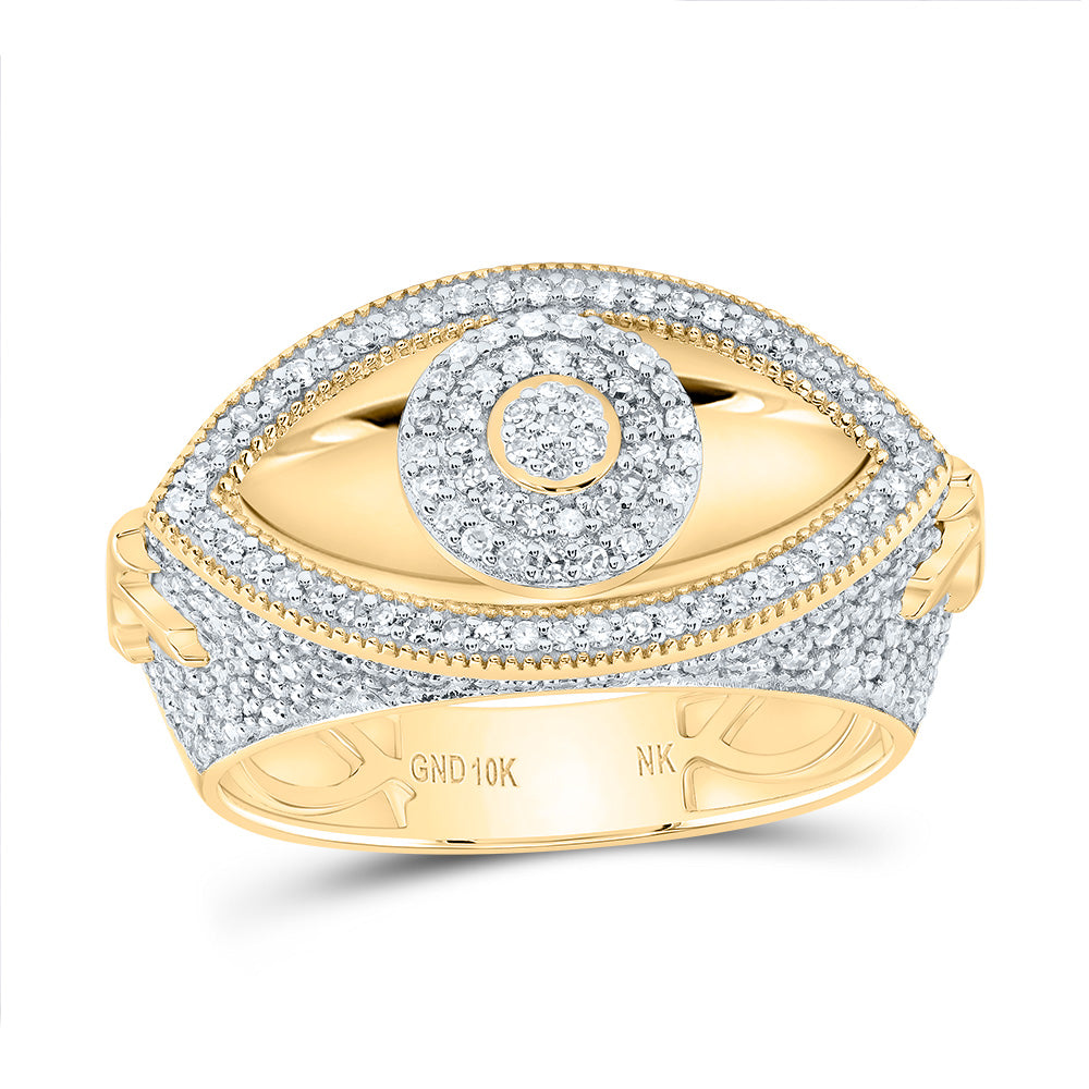 10kt Yellow Gold 7/8 Cttw Natural Diamond Fashion Evil Eye Men's Ring, Men Size: 8-12