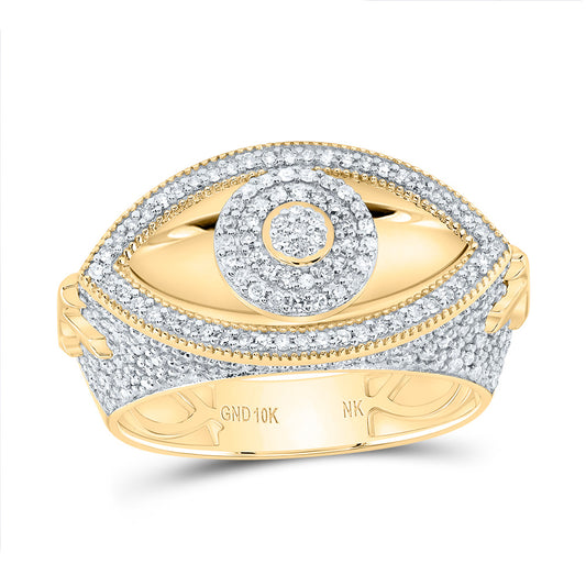 10kt Yellow Gold 7/8 Cttw Natural Diamond Fashion Evil Eye Men's Ring, Men Size: 8-12