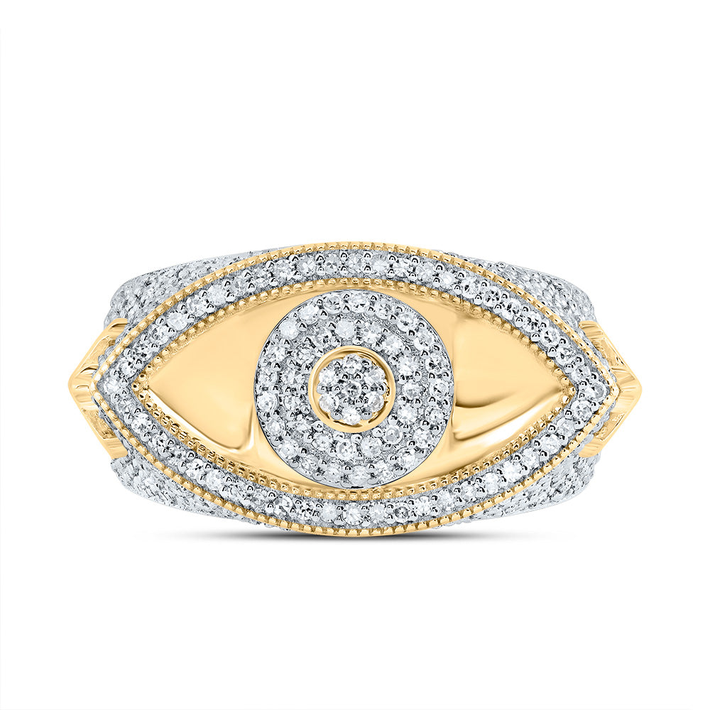 10kt Yellow Gold 7/8 Cttw Natural Diamond Fashion Evil Eye Men's Ring, Men Size: 8-12