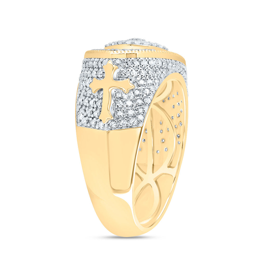 10kt Yellow Gold 7/8 Cttw Natural Diamond Fashion Evil Eye Men's Ring, Men Size: 8-12