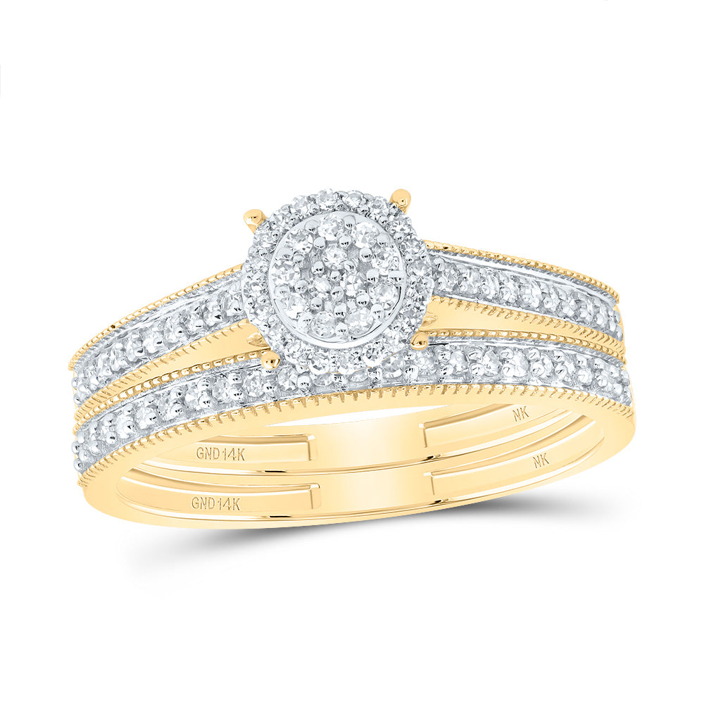 14kt Yellow Gold 1/4 Cttw Natural Diamond Fashion Round Wedding Engagement Anniversary Bridal Set, Women Size: 5-9