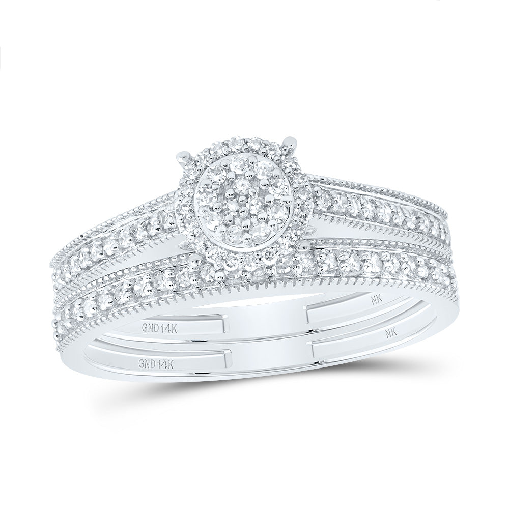 14kt White Gold 1/4 Cttw Natural Diamond Fashion Round Wedding Engagement Anniversary Bridal Set, Women Size: 5-9