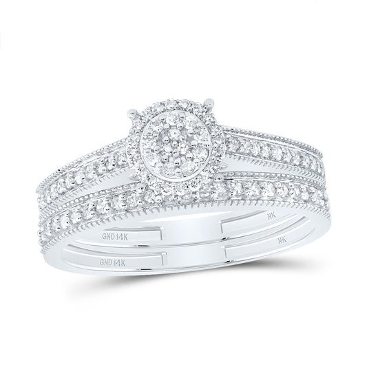 14kt White Gold 1/4 Cttw Natural Diamond Fashion Round Wedding Engagement Anniversary Bridal Set, Women Size: 5-9