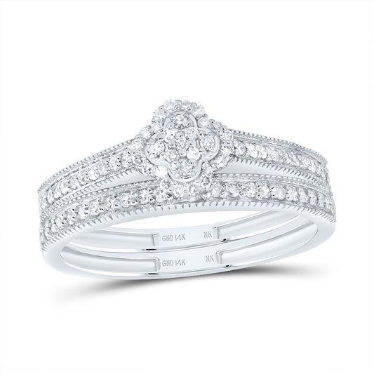 14kt White Gold 1/4 Cttw Natural Diamond Fashion Clover Wedding Engagement Anniversary Bridal Set, Women Size: 5-9