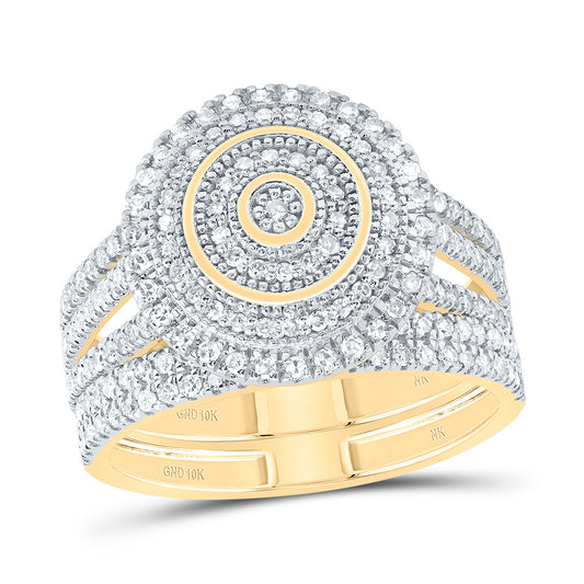 10kt Yellow Gold 5/8 Cttw Natural Diamond Round Double Halo Wedding Engagement Anniversary Bridal Set, Women Size: 5-9
