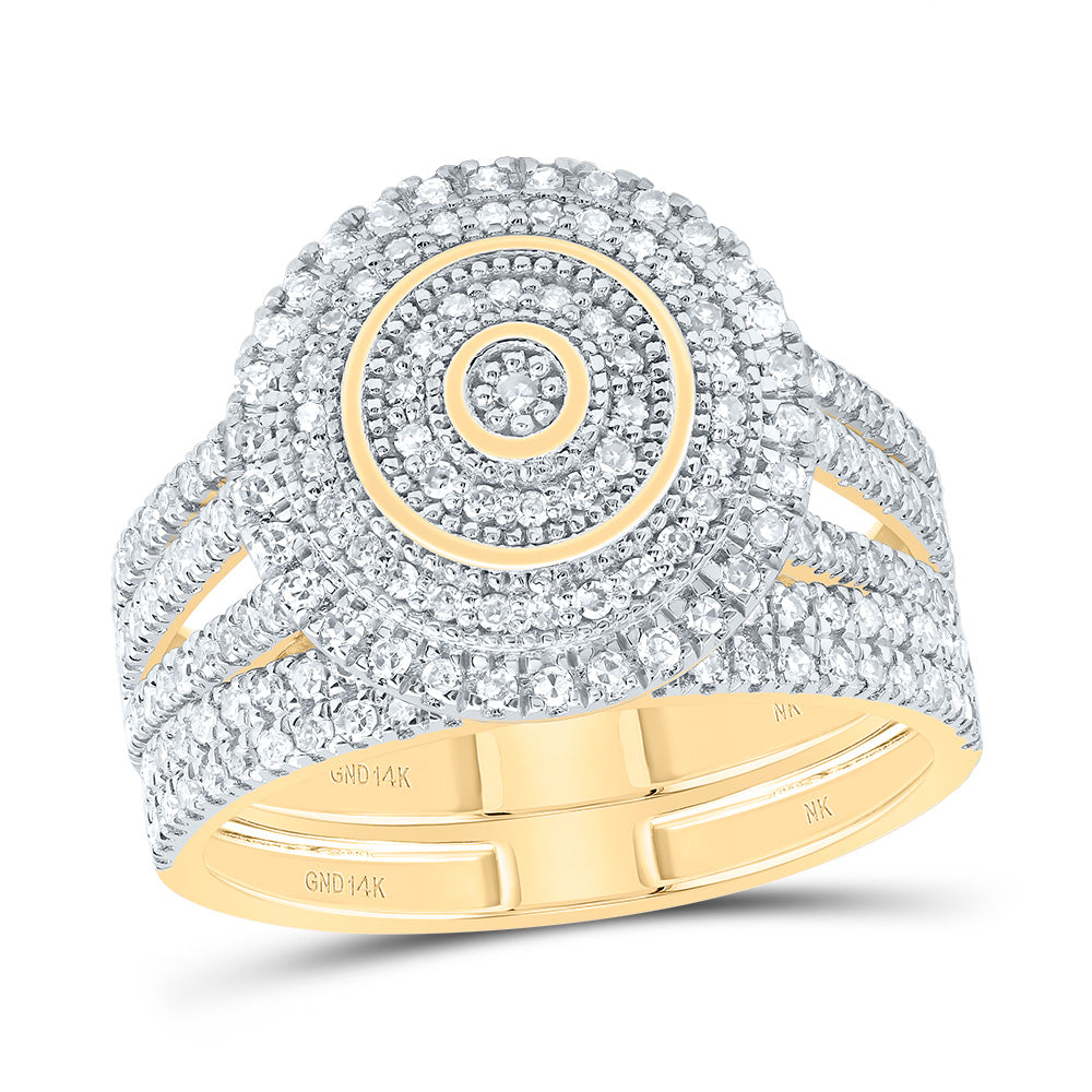 14kt Yellow Gold 5/8 Cttw Natural Diamond Round Doubel Halo Wedding Engagement Anniversary Bridal Set, Women Size: 5-9