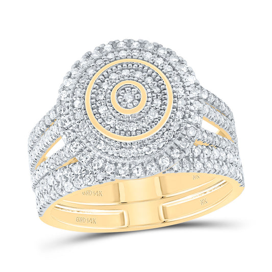 14kt Yellow Gold 5/8 Cttw Natural Diamond Round Doubel Halo Wedding Engagement Anniversary Bridal Set, Women Size: 5-9