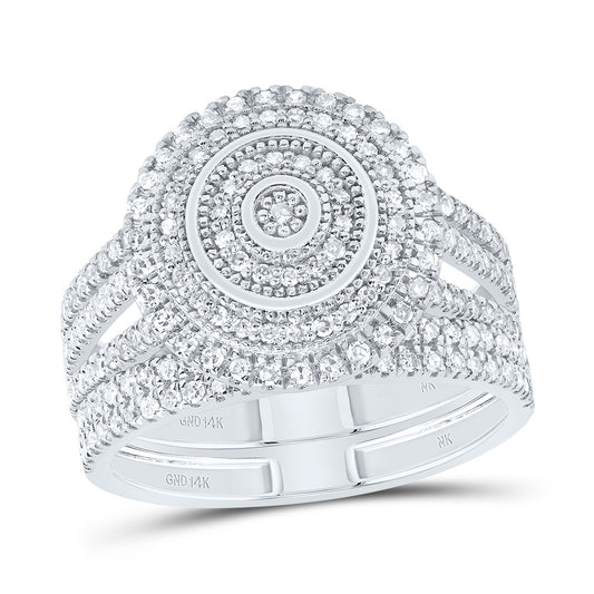 14kt White Gold 5/8 Cttw Natural Diamond Round Double Halo Wedding Engagement Anniversary Bridal Set, Women Size: 5-9