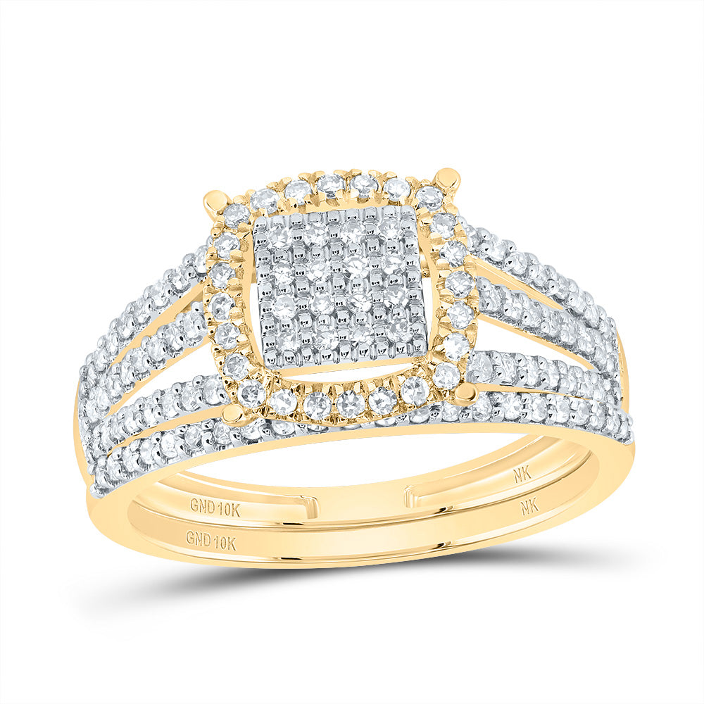 10kt Yellow Gold 3/8 Cttw Natural Diamond Fashion Cushion Wedding Engagement Anniversary Bridal Set, Women Size: 5-9