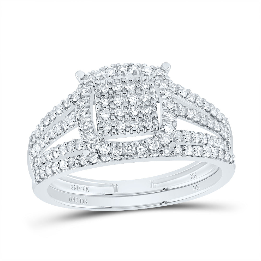10kt White Gold 3/8 Cttw Natural Diamond Fashion Cushion Wedding Engagement Anniversary Bridal Set, Women Size: 5-9