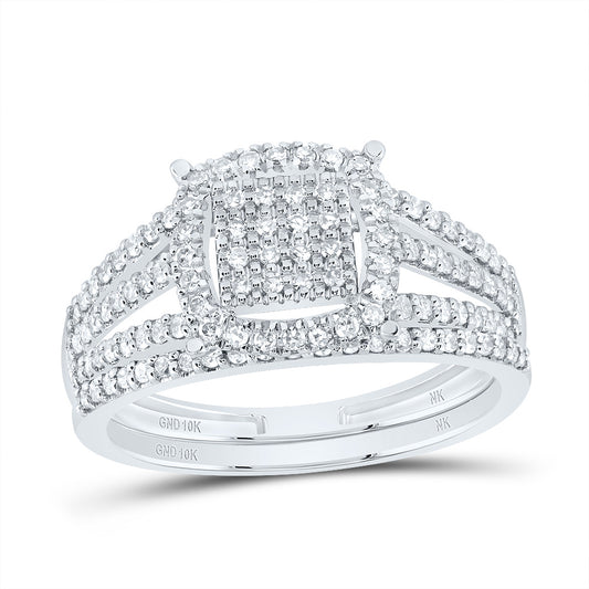 10kt White Gold 3/8 Cttw Natural Diamond Fashion Cushion Wedding Engagement Anniversary Bridal Set, Women Size: 5-9
