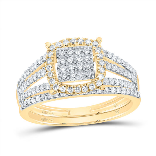 14kt Yellow Gold 3/8 Cttw Natural Diamond Fashion Cushion Wedding Engagement Anniversary Bridal Set, Women Size: 5-9