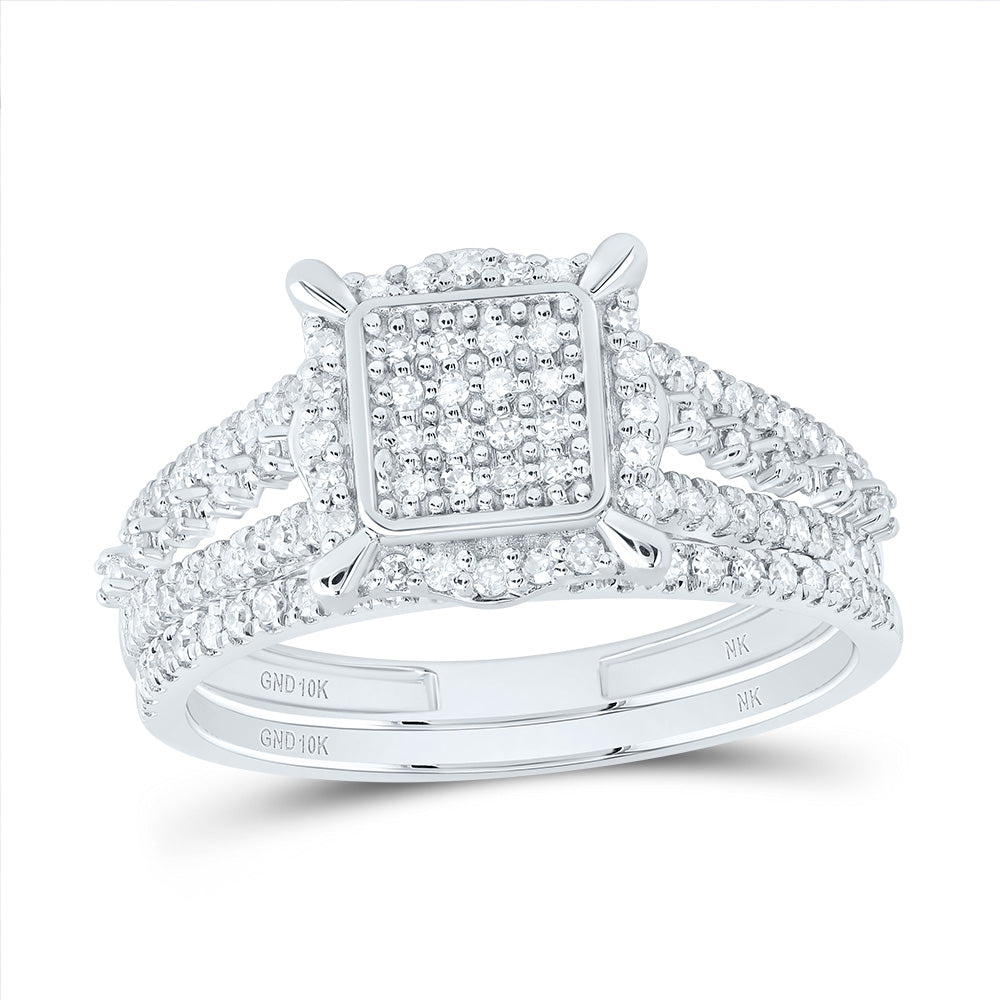 10kt White Gold 3/8 Cttw Natural Diamond Fashion Square Wedding Engagement Anniversary Bridal Set, Women Size: 5-9