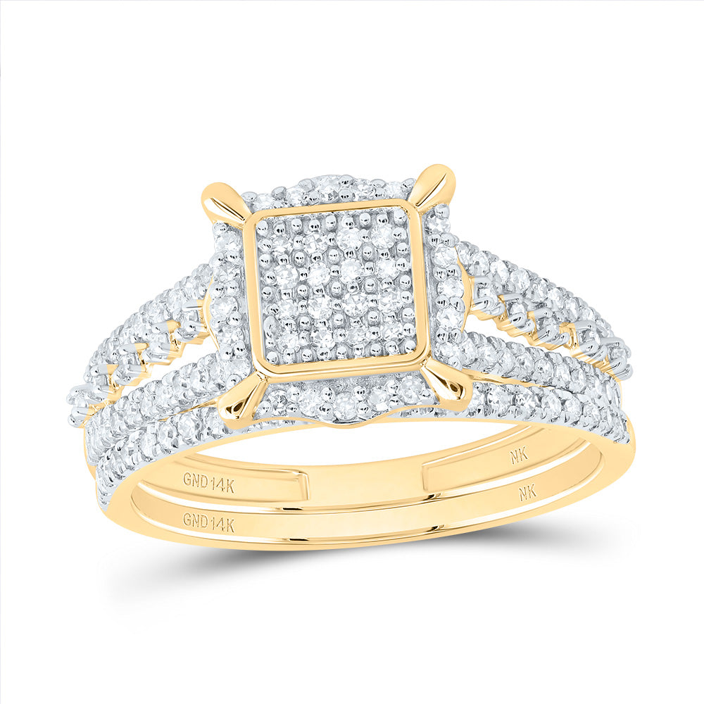 14kt Yellow Gold 3/8 Cttw Natural Diamond Fashion Square Wedding Engagement Anniversary Bridal Set, Women Size: 5-9