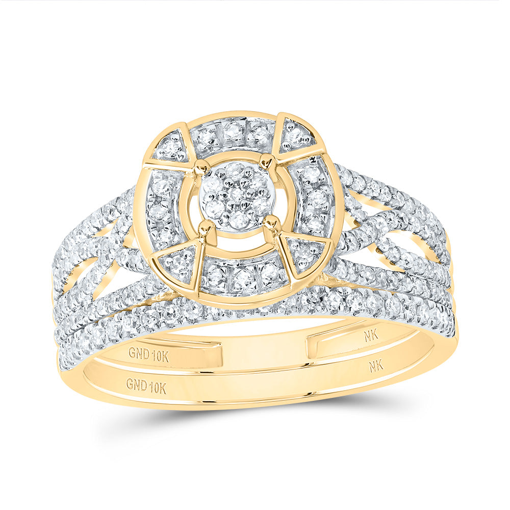10kt Yellow Gold 1/2 Cttw Natural Diamond Fashion Round Wedding Engagement Anniversary Bridal Set, Women Size: 5-9