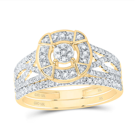 10kt Yellow Gold 1/2 Cttw Natural Diamond Fashion Round Wedding Engagement Anniversary Bridal Set, Women Size: 5-9