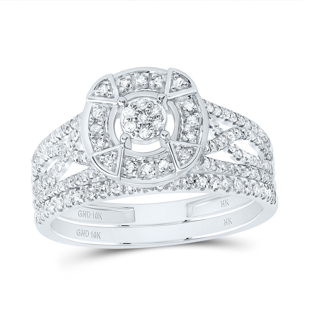 10kt White Gold 1/2 Cttw Natural Diamond Fashion Round Wedding Engagement Anniversary Bridal Set, Women Size: 5-9
