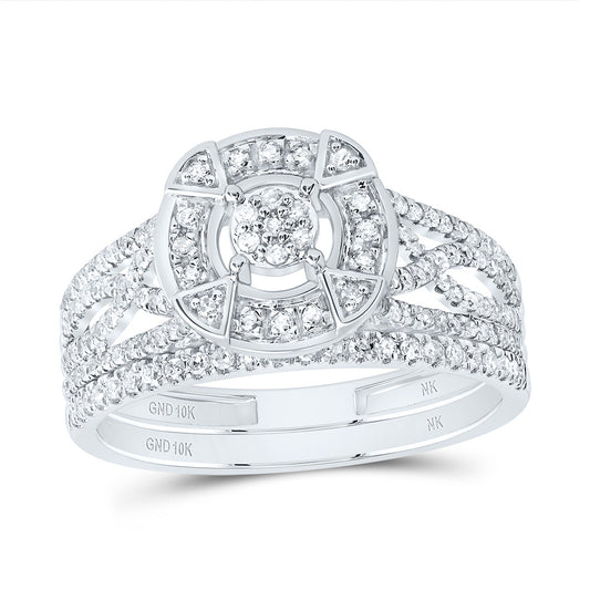 10kt White Gold 1/2 Cttw Natural Diamond Fashion Round Wedding Engagement Anniversary Bridal Set, Women Size: 5-9