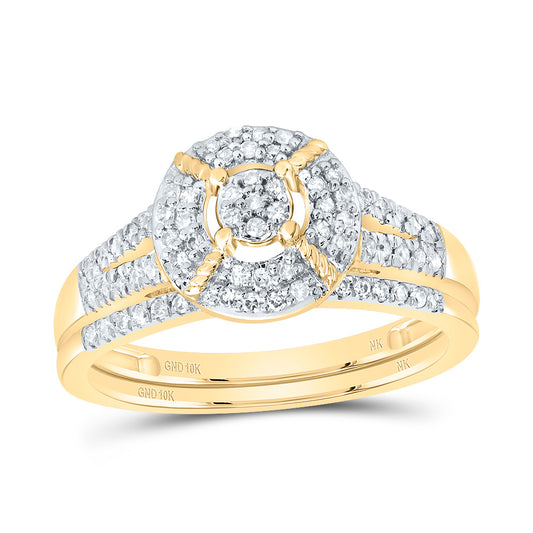10kt Yellow Gold 1/3 Cttw Natural Diamond Fashion Round Wedding Engagement Anniversary Bridal Set, Women Size: 5-9