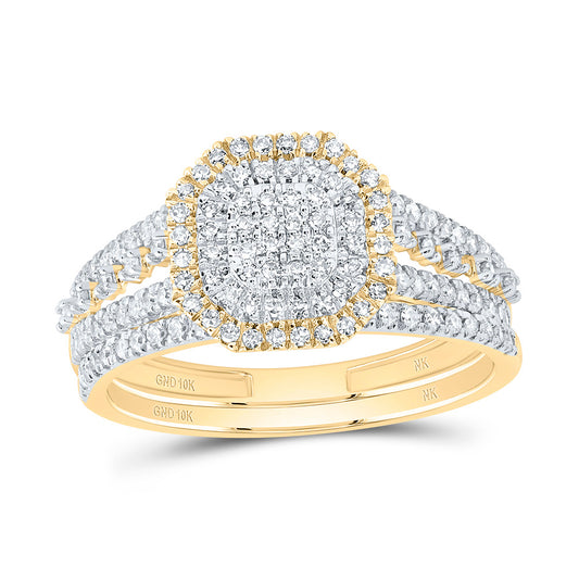 10kt Yellow Gold 1/2 Cttw Natural Diamond Octagon Double Halo Wedding Engagement Anniversary Bridal Set, Women Size: 5-9