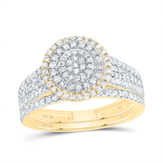 10kt Yellow Gold 5/8 Cttw Natural Diamond Round Double Halo Wedding Engagement Anniversary Bridal Set, Women Size: 5-9