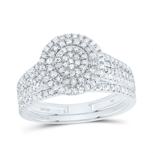 10kt White Gold 5/8 Cttw Natural Diamond Round Double Halo Wedding Engagement Anniversary Bridal Set, Women Size: 5-9