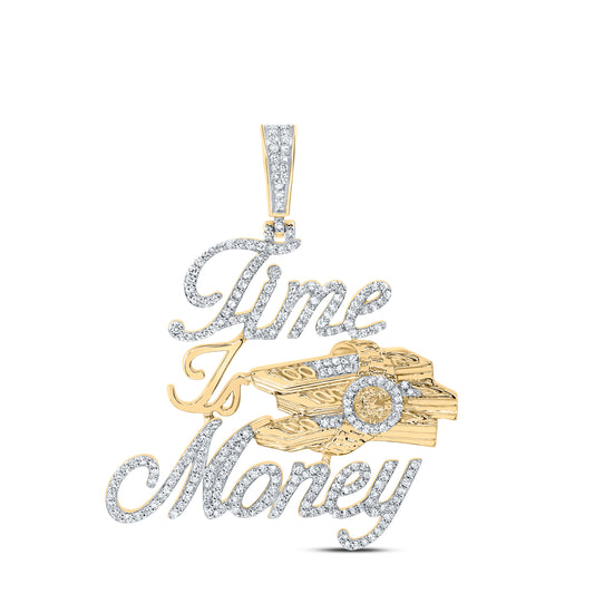 10kt Yellow Gold 7/8 Cttw Natural Diamond " Time Is Money" Mens Charm