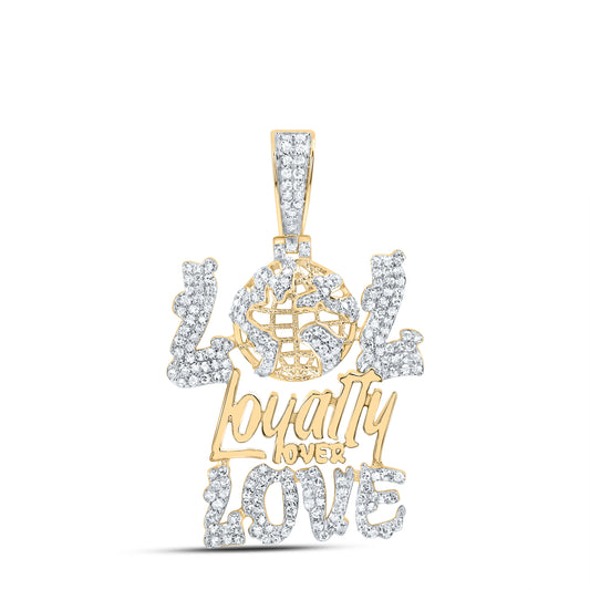 10kt Yellow Gold 3/4 Cttw Natural Diamond " Lol Loyalty Over Love" Mens Charm