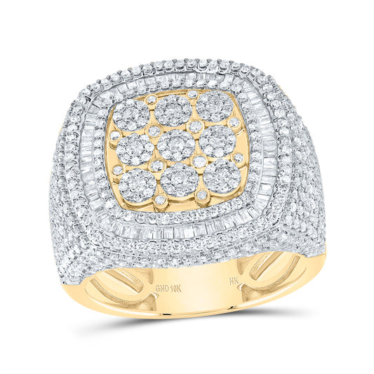 10kt Yellow Gold 2 Cttw Natural Diamond Cushion Men's Ring, Men Size: 8-12