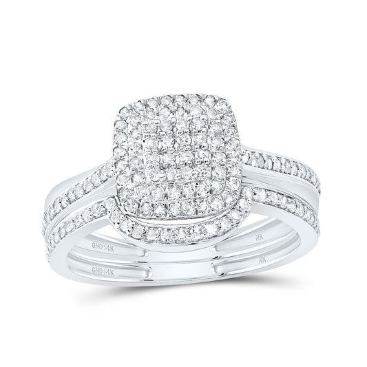 14kt White Gold 3/8 Cttw Natural Diamond Fashion Cushion Wedding Engagement Anniversary Bridal Set, Women Size: 5-9