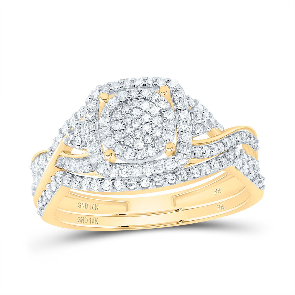 10kt Yellow Gold 1/2 Cttw Natural Diamond Fashion Cushion Wedding Engagement Anniversary Bridal Set, Women Size: 5-9