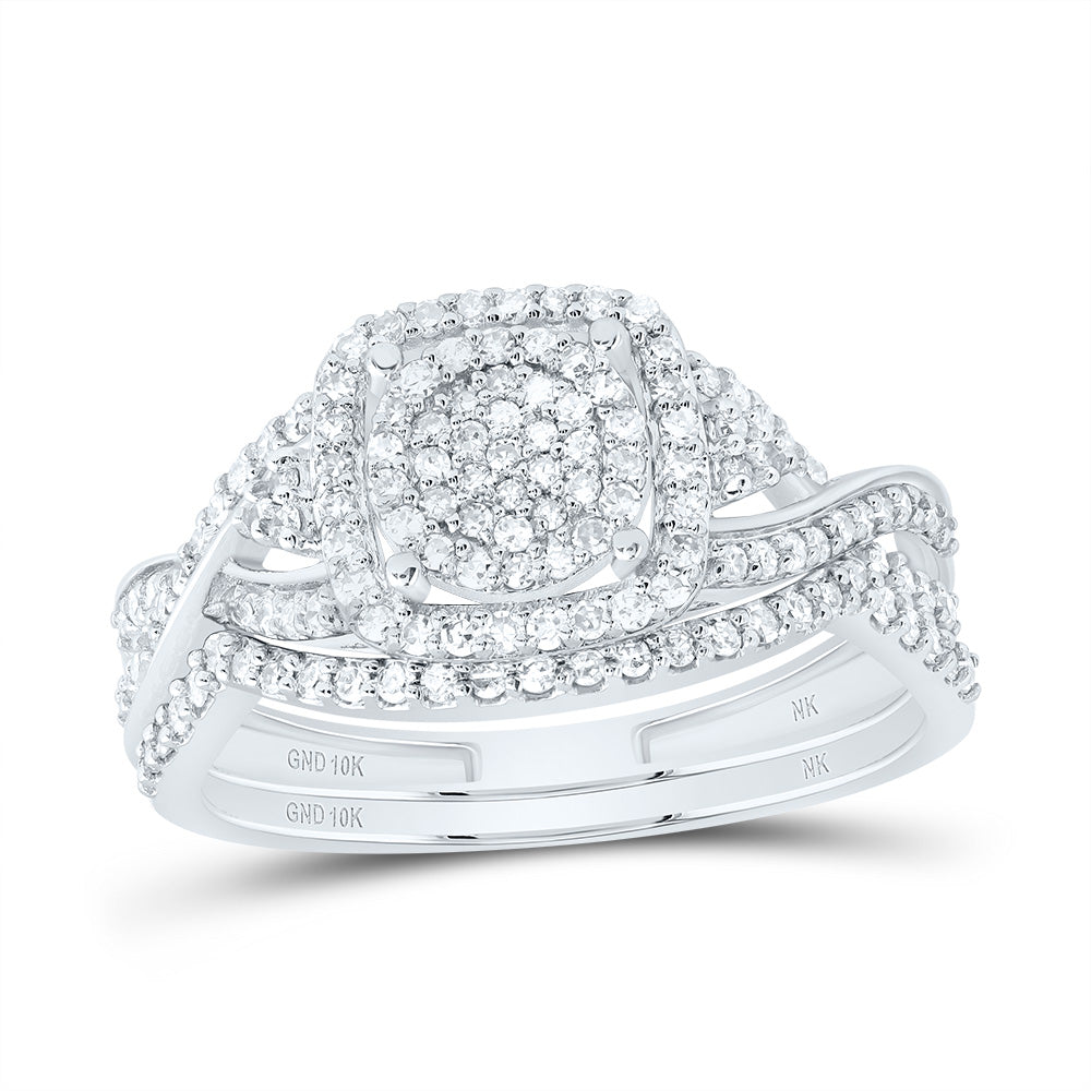 10kt White Gold 1/2 Cttw Natural Diamond Fashion Cushion Wedding Engagement Anniversary Bridal Set, Women Size: 5-9