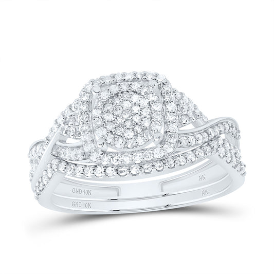 10kt White Gold 1/2 Cttw Natural Diamond Fashion Cushion Wedding Engagement Anniversary Bridal Set, Women Size: 5-9